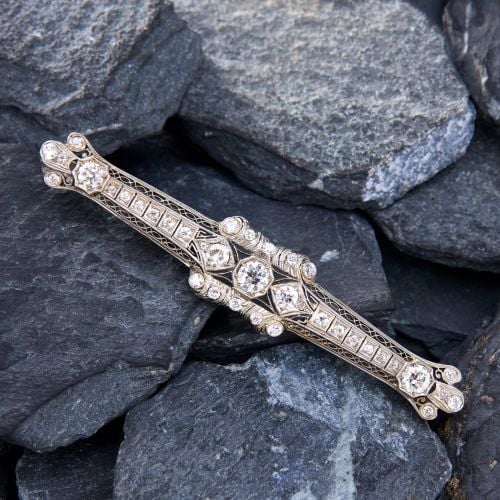 Large 1930s Art Deco Diamond Bar Brooch Pin Platinum