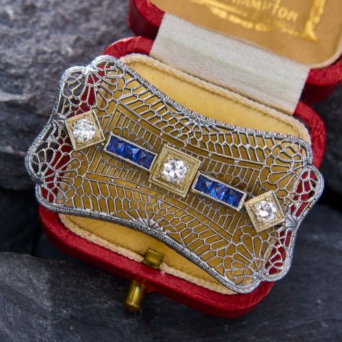 1930s Filigree Diamond Brooch Pin 14K White Gold