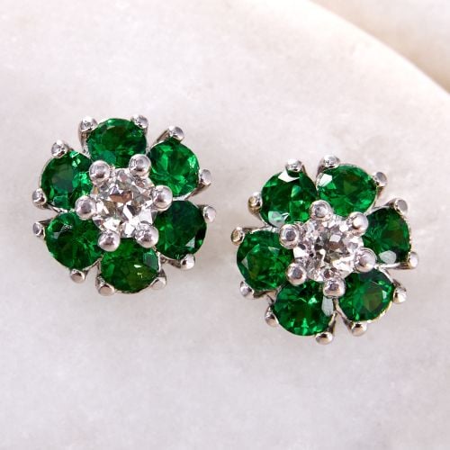 Green Tsavorite Garnet Earrings 14K White Gold