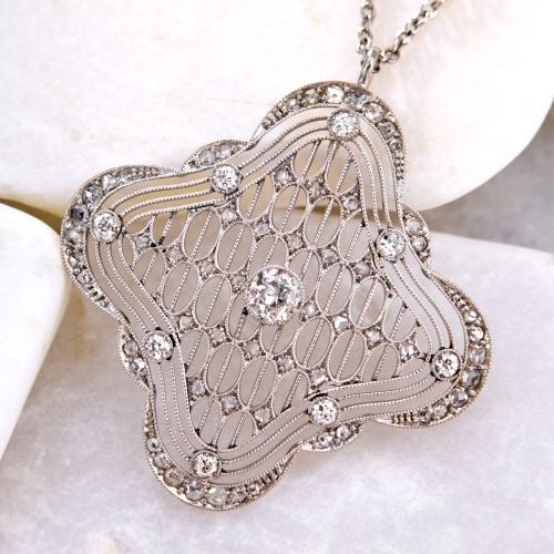 Art Deco Diamond Pendant Necklace Platinum