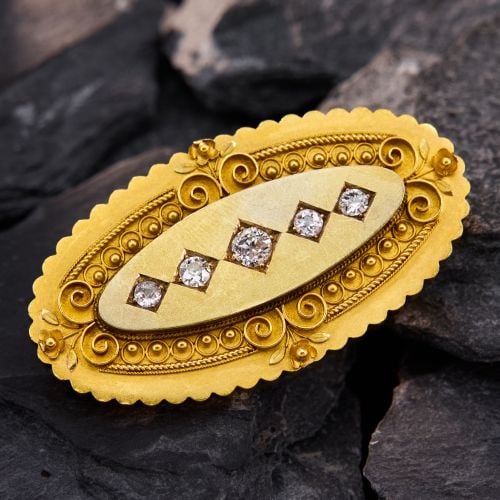 Victorian Era Diamond Brooch 15K Yellow Gold