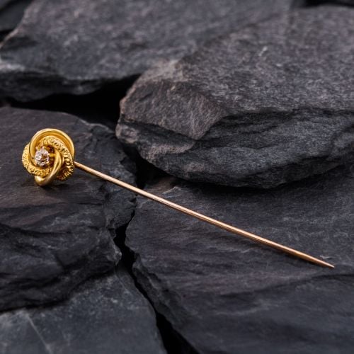 Victorian Diamond Love Knot Stick Pin Yellow Gold