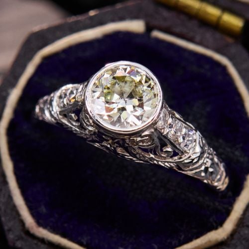 1930s Transitional Diamond Filigree Engagement Ring Platinum .65ct M/VVS2