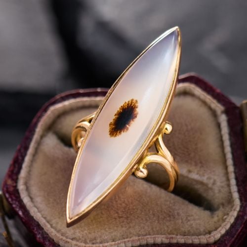 Final Sale: Antique Navette Shaped Agate Ring Yellow Gold