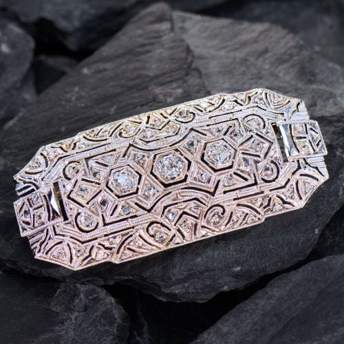 Edwardian Diamond Brooch Platinum Topped 18K Yellow Gold