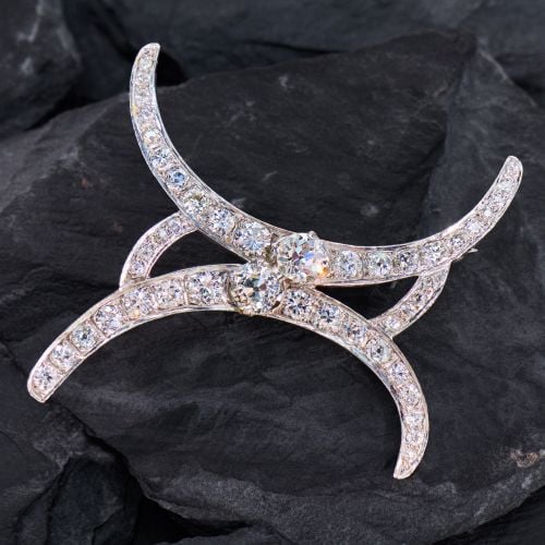 Double Crescent Old European Diamond Brooch Platinum/14K White Gold