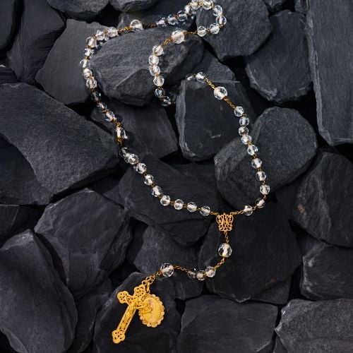 Antique French Rock Crystal Quartz Rosary 18K Yellow Gold