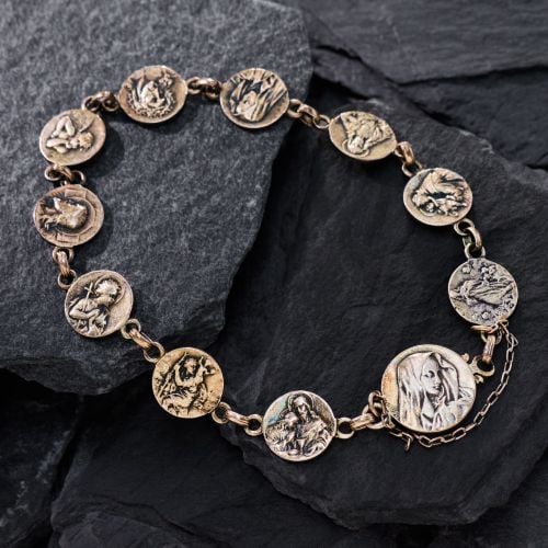 Antique Miraculous Medals Bracelet Sterling Silver
