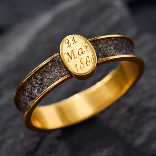 1861 Victorian Hair Momento Mori Ring 18K Yellow Gold Size 5.75