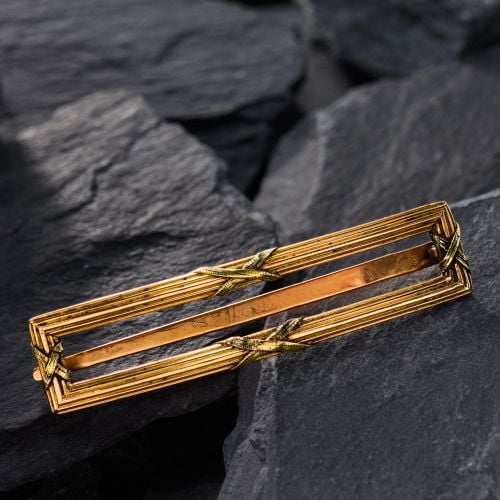 Antique Rectangular French Barrette 18K Yellow Gold
