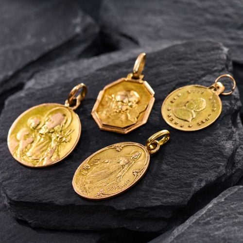 Antique Miraculous Medals Set 18K Yellow Gold