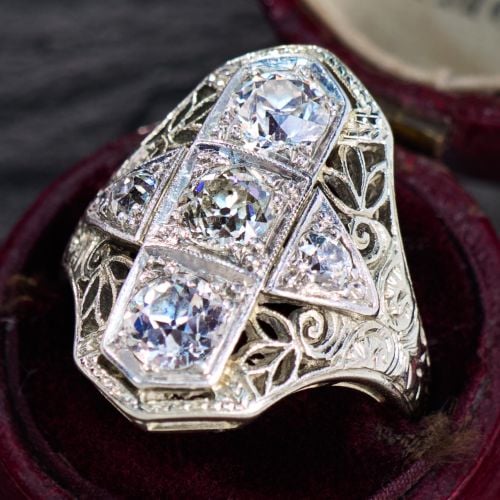 Art Deco Diamond Dinner Ring Platinum & White Gold 