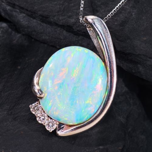 Gorgeous Opal Pendant Necklace w/ Adjustable Chain Platinum