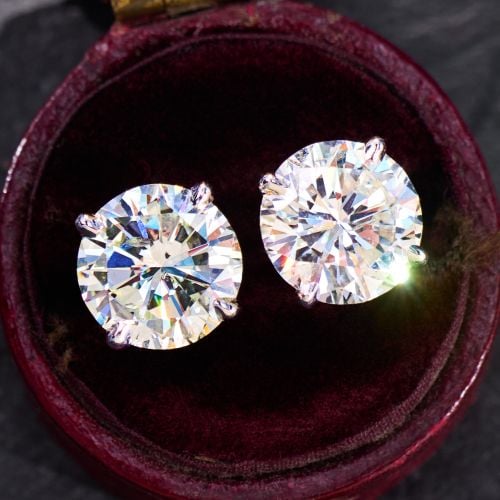 4 Total Carat Round Brilliant Diamond Martini Stud Earrings Platinum J/I1 GIA
