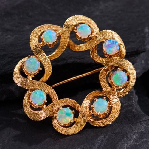 Vintage Opal Brooch Pin 14K Yellow Gold