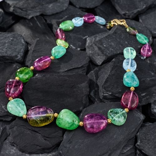 Graduated Tourmaline Bead Necklace 18K Yellow Gold