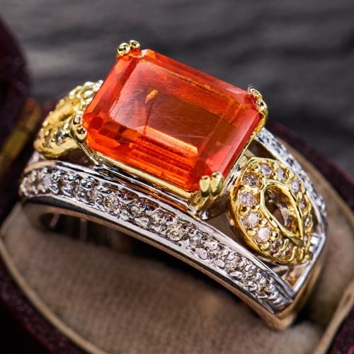 Modern Two-Tone Fire Opal Ring 18K Gold