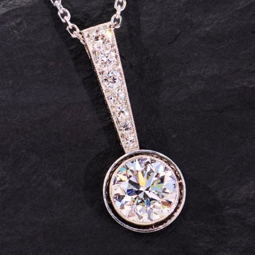 Vintage Diamond Drop Pendant Necklace Platinum & 14K White Gold