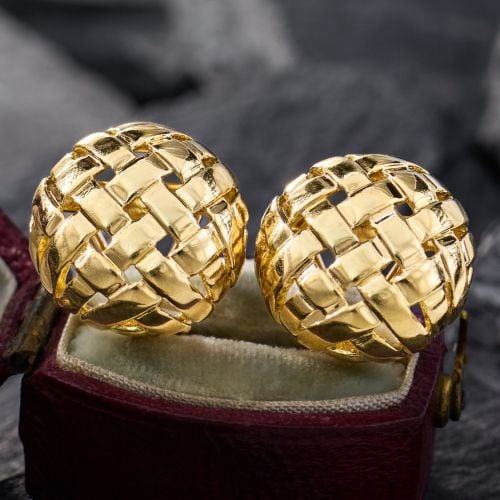 Tiffany & Co. Woven Gold Button Earrings 14K/18K Yellow Gold