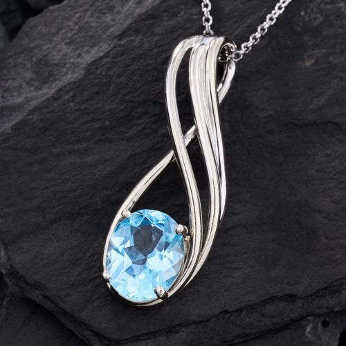 Sky Blue Topaz Slide Pendant Necklace 14K White Gold