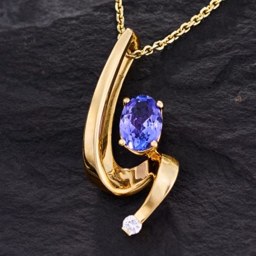Tanzanite Ribbon Pendant Necklace 14K Yellow Gold