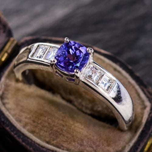 Cushion Cut Tanzanite & Diamond Ring Platinum