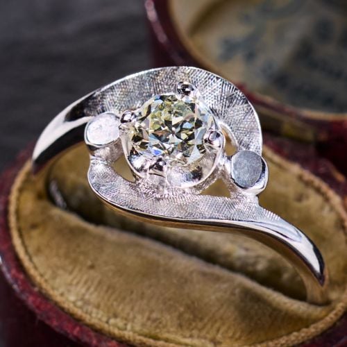 1940s Retro Diamond Engagement Ring 14K White Gold .60Ct L/VS1