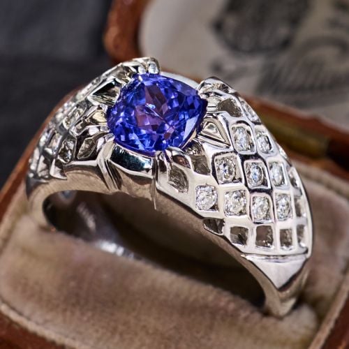 Cushion Tanzanite Ring w/ Diamond Accents 18K White Gold