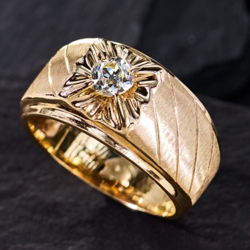 1970s Men's Old Mine Diamond RIng 14K Yellow Gold