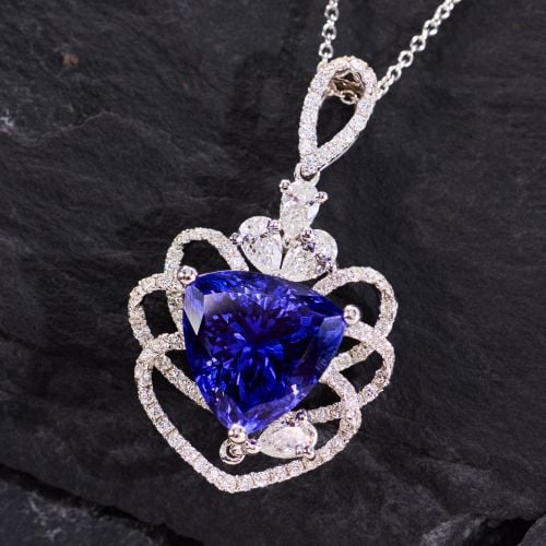Vivid Tanzanite Pendant Necklace w/ Diamond Accents in White Gold