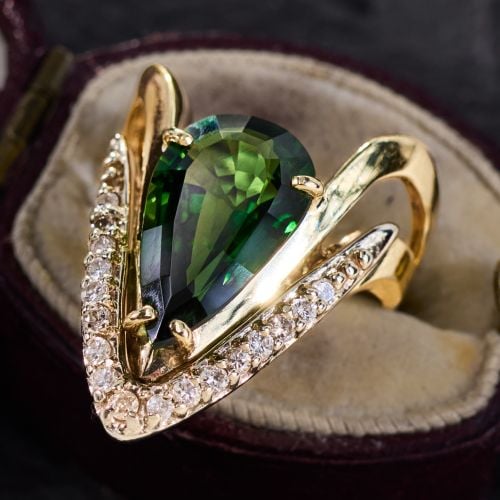 Chevron Style Tourmaline Cocktail Ring w/ Diamonds in 14K Yellow Gold