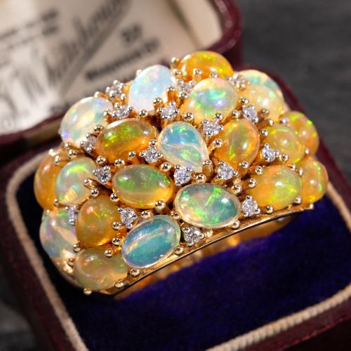 Ethiopian Opal Domed Cluster Ring 14K Yellow Gold