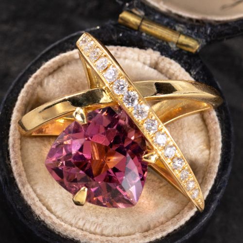 Asymmetrical Tourmaline & Diamond Criss Cross Pendant 18K Yellow Gold 