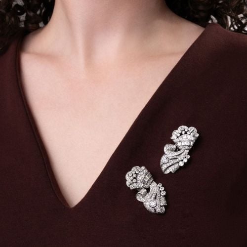 11.5+ Carat Diamond Total Antique Fur Clips/ Brooches Platinum