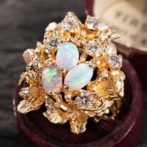 Crystal Opal Cocktail Ring 14K Yellow Gold
