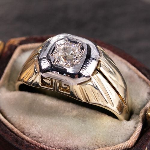 1940s Fluted Diamond Two Tone Ring 14K Gold