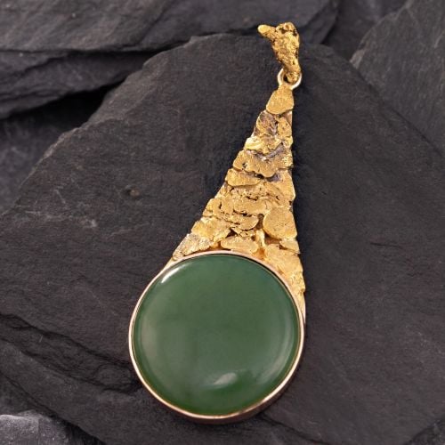 Alaska Nephrite Jade & Nugget Pendant 14K Yellow Gold