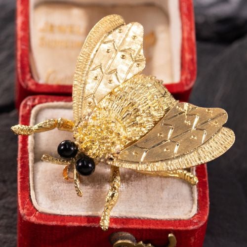 Cellino Bee Pin w/ Black Onyx Eyes 18K Yellow Gold