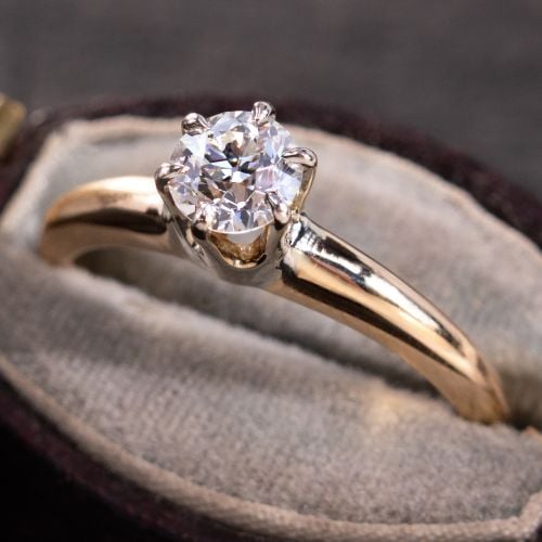 Vintage Old European Diamond Solitaire Engagement Ring 14K Yellow Gold .46Ct I/VVS2