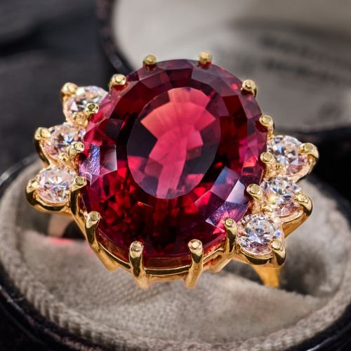 14 Carat Rubellite Tourmaline Cocktail Ring 14K Yellow Gold