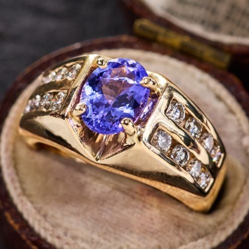 Oval Tanzanite Ring w/ Diamonds 14K Yellow Gold