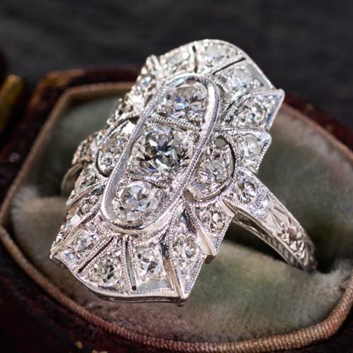 Low Profile Art Deco Diamond Dinner Ring Platinum