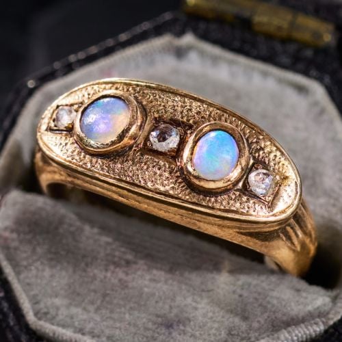 Final Sale: Rose Cut Diamond & Opal Ring 14K Yellow Gold, Child Size 2.75
