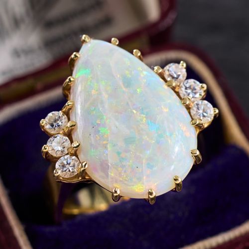Pear Opal Ring w/ European Shank 18K Yellow Gold