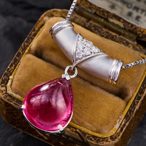 Tourmaline Pendant Necklace w/ Diamonds 18K White Gold