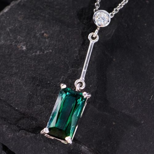 Bluish Green Tourmaline Pendant Necklace 14K White Gold