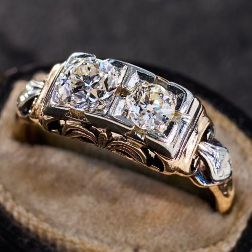 Vintage Toi et Moi Diamond Engagement Ring 14K Two Tone Gold .86CTW
