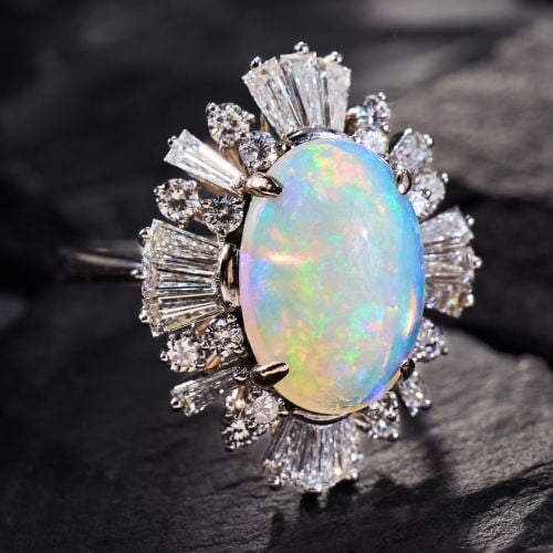 Crystal Opal & Diamond Cocktail Ring 14K White Gold