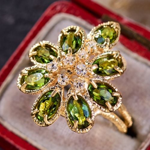 Diamond & Tourmaline Cluster Ring 14K Yellow Gold