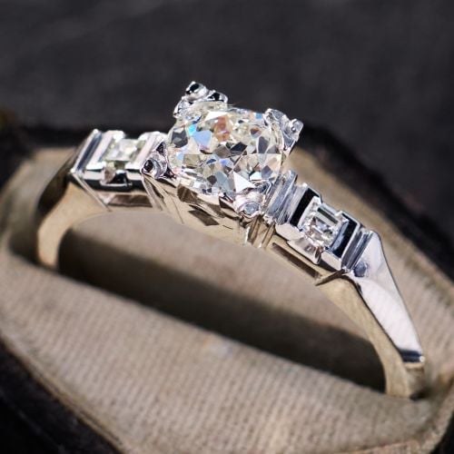 Vintage Old Mine Diamond Engagement Ring Platinum .60Ct K/SI2 GIA